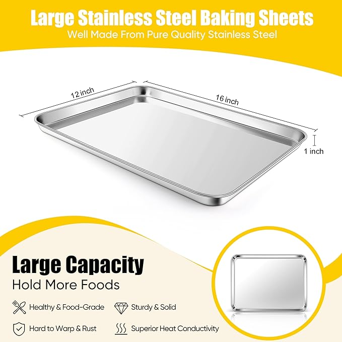 Homikit 1 Pack Baking Sheet Pan, 16” x 12” Stainless Steel Cookie Pan Tray Set for Oven, Metal