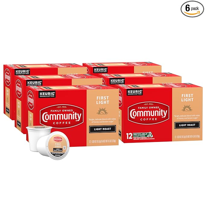 Community Coffee First Light, 72 Keurig Coffee Pods, Light Roast, Compatible with all K-Cup
