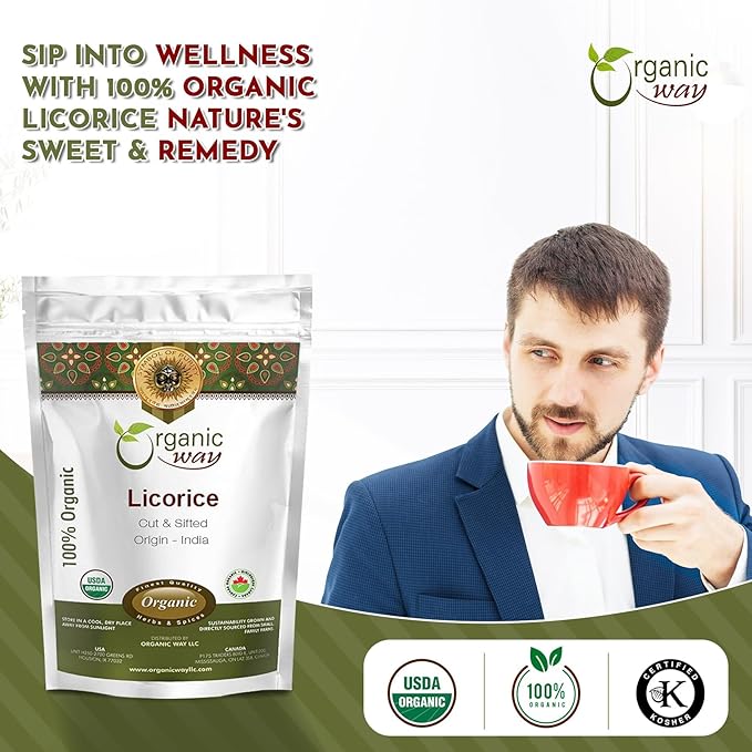 Organic Way Premium Licorice Root Cut & Sifted (Glycyrrhiza glabra) - Healthy Digestion | Organic &