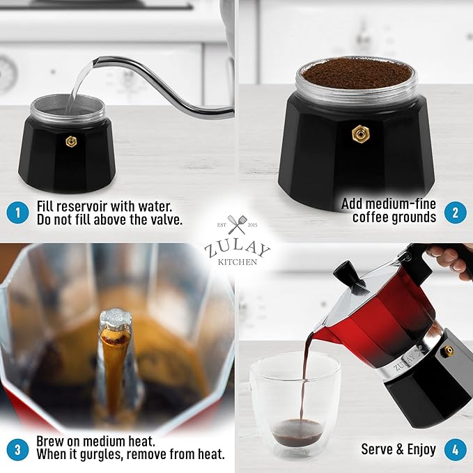 Zulay Kitchen Stovetop Espresso Maker - Moka Pot 3 Espresso Cups - Percolator Coffee Maker for