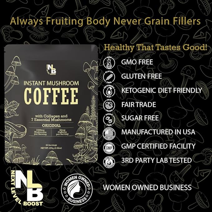 Original Organic mushroom Instant Coffee - 10 x 9g Packets - Healthy Coffee alternative and