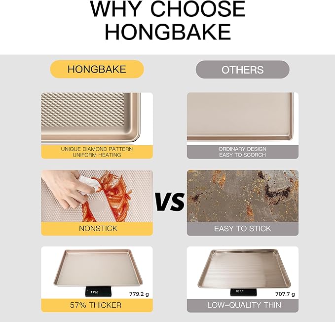 Half Cookie Sheet Pan for Baking - HONGBAKE Nonstick Baking Sheet with Diamond Texture Surface, 57%