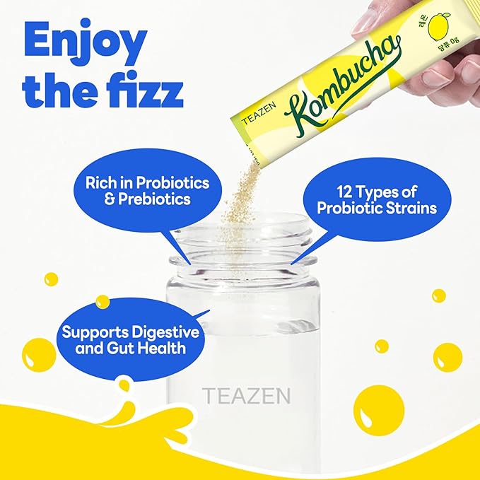 TEAZEN Kombucha Tea Tropical Zest Hydration Variety Pack - 20 Sticks, 5 Flavor (Lemon, Pineapple