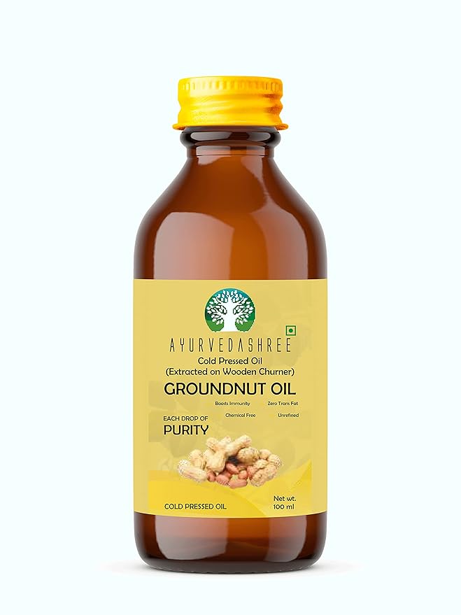 AYUREVDASHREE Cold Pressed Peanut Oil 3.38 fl oz. | Perfect for Deep Frying, High Heat Cooking