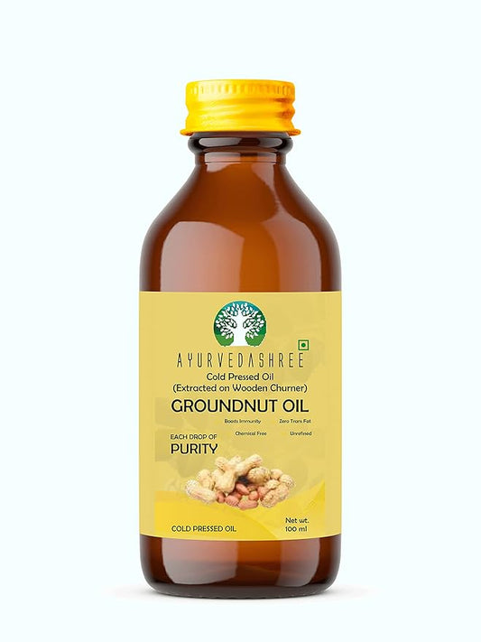 AYUREVDASHREE Cold Pressed Peanut Oil 3.38 fl oz. | Perfect for Deep Frying, High Heat Cooking