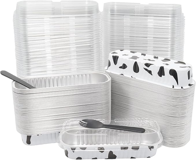 100 Pack 6.8oz Aluminum Cake Pans with Lids Rectangle Mini Loaf Pans Baking Cups Disposable Cupcake