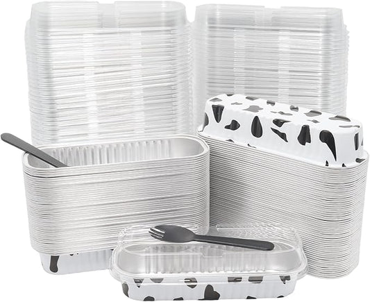100 Pack 6.8oz Aluminum Cake Pans with Lids Rectangle Mini Loaf Pans Baking Cups Disposable Cupcake