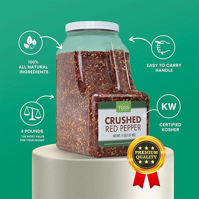 TOSS Crushed Red Pepper Flakes, Red Chili Bulk Spice 4 LB Container, Hot Pepper Flakes For Pizza