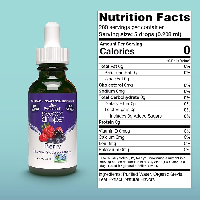 SweetLeaf Stevia Sweet Drops Berry - Liquid Stevia Drops Sweetener, Zero Calorie, Non-GMO Flavored