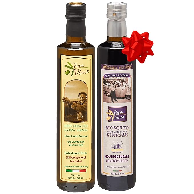 Papa Vince Extra Virgin Olive Oil & Balsamic Set - EVOO First Cold Pressed Dec 2023/24, Balsamic
