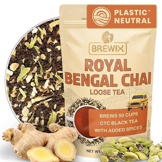BREWIX, Royal Bengal Masala Chai Tea with Ginger and Cardamom | Loose Leaf CTC TEA (50+ Cups