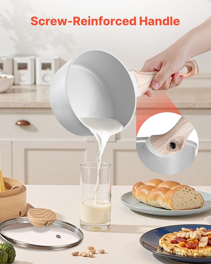 VEVOR 1.5 QT Saucepan, Nonstick Saucepan with Tempered Glass Lid, Multipurpose Cooking Sauce Pot