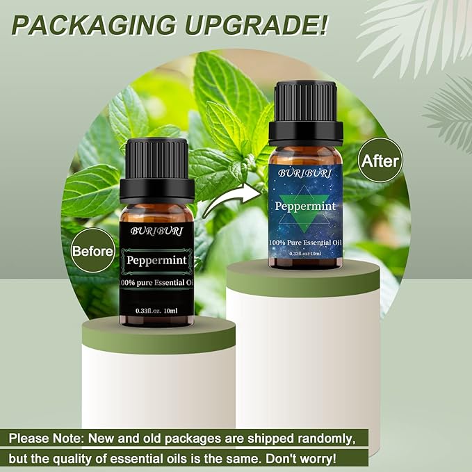 BURIBURI Peppermint Essential Oil 100% Pure, Undiluted, Natural, Organic Aromatherapy Mint