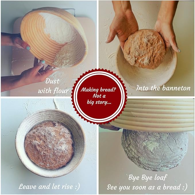Bread Story Round Banneton Bread Proofing Basket Set ??Handmade Rattan Brotform Dough Bowl with