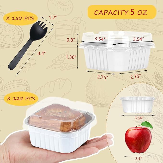 120pack 5oz Mini Cake Pans with Lids,LNYZQUS Foil Cupcake Cups Small Brownie Baking Tins,Square