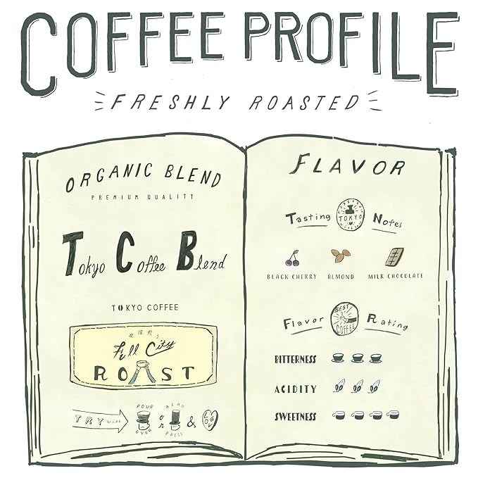 TOKYO COFFEE Organic Blend, Medium Roast Whole Bean Coffee from Japan - 12oz Bag - Sweet and Smooth