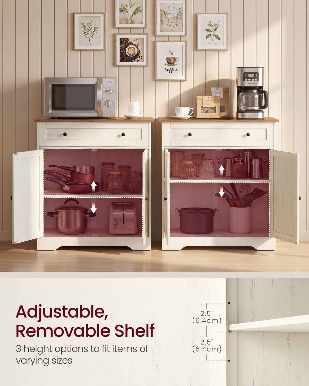 VASAGLE Siren Collection - Buffet Cabinet, Farmhouse Coffee Bar Cabinet with Drawer,Adjustable
