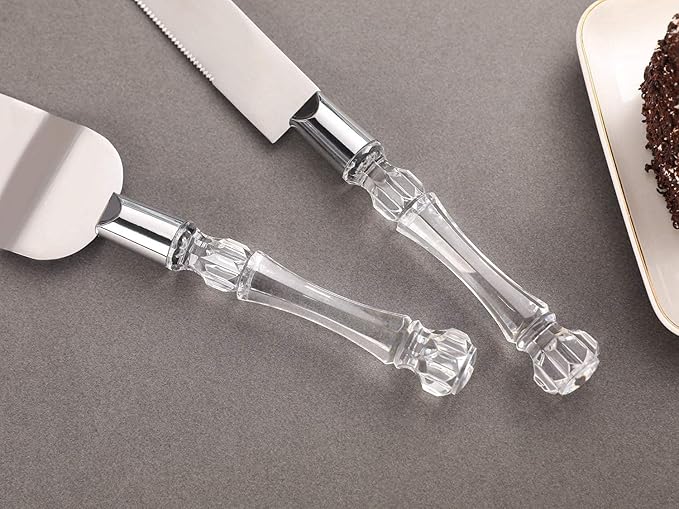 AW BRIDAL Mr Mrs Wedding Cake Knife and Server Set, Silver Cake Cutting Set for Wedding, Pie Cutter