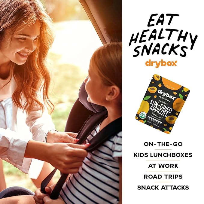 Drybox Unsulfured Sun Dried Turkish Apricots 12 Lunch Packs, Unsweetened No Sugar Added, Non-GMO