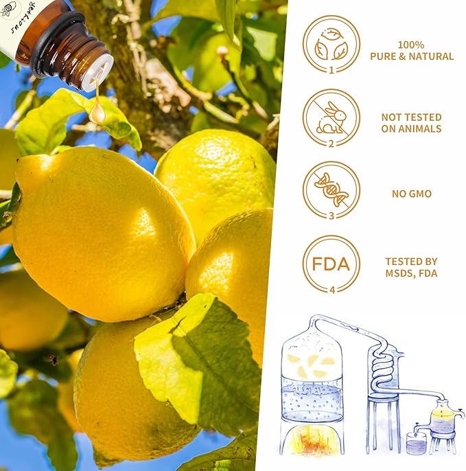 yethious Lemon Essential Oils for Diffuser & Aromatherapy Pure Lemon Oil for Skin, Hair Gift Oils