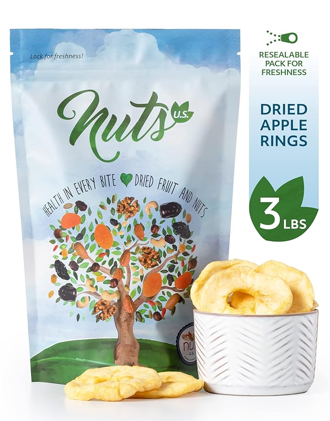 NUTS U.S. - Dried Apple Rings | No Added Sugar | No Artificial Color | Chewy Texture | NON-GMO |