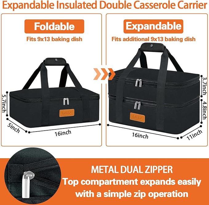 LHZK Double Insulated Casserole Carrier, Expandable Casserole Carriers for Hot or Cold Food