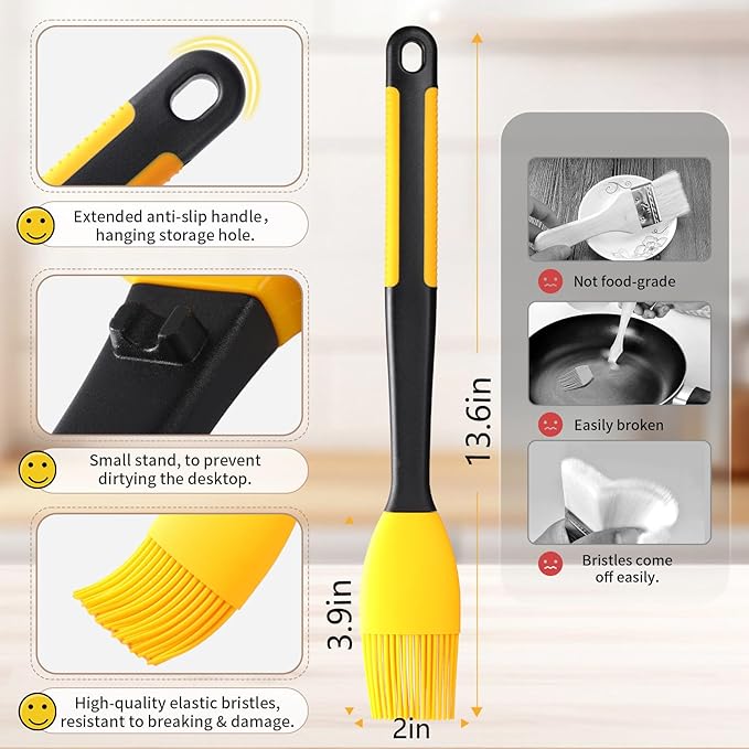 Extra Long Silicone Pastry Brush+Spatula - Heat Resistant, for Baking, Scraping, Mixing, BBQ