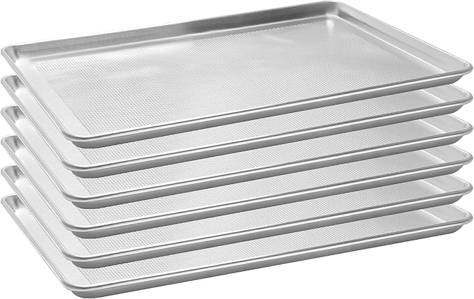 6 Pack Full Size Aluminum Perforated Baking Sheet Pan, 26"×18" Cookie Sheets For Oven in Bakery