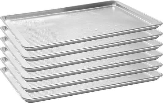 6 Pack Full Size Aluminum Perforated Baking Sheet Pan, 26"×18" Cookie Sheets For Oven in Bakery