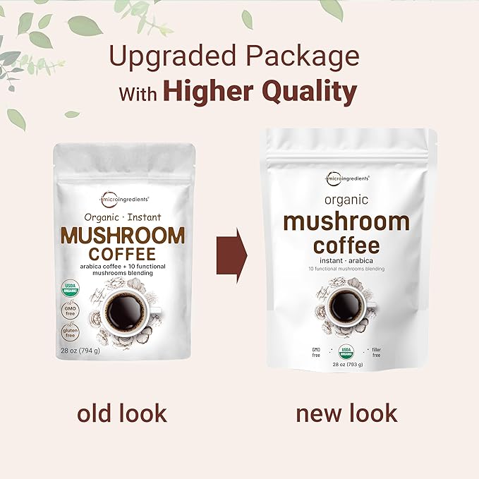 Organic Instant 10 in 1 Mushroom Coffee Powder, 28 Ounce (317 Servings) | Weight & Immune Support |