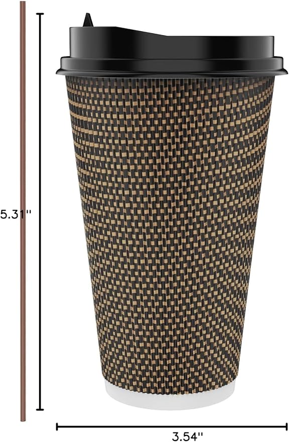 LITOPAK 80 Pack 16 oz Paper Coffee Cups, Insulated Ripple Wall Paper Cups with Lid and Straws