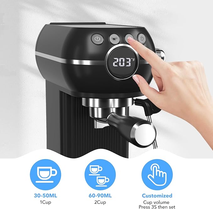 HBN 20Bar Compact Espresso Machine with Milk Frother, 27oz Removable Water Tank for Small Spaces
