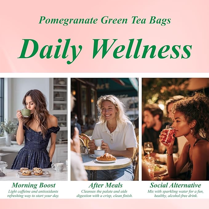 WT WEETEE Pomegranate Green Tea Bags 100 Count, Made of Sencha Green Tea with Pomegranate Flavor