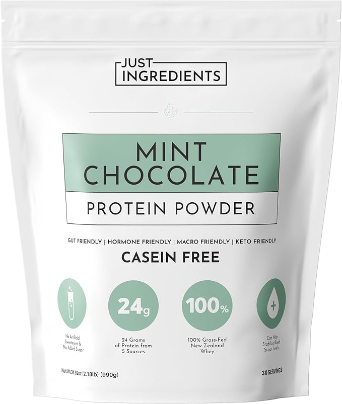 JUST INGREDIENTS Mint Chocolate Protein Powder ??30 Serving Bag ??Grass-Fed Whey & Plant Protein