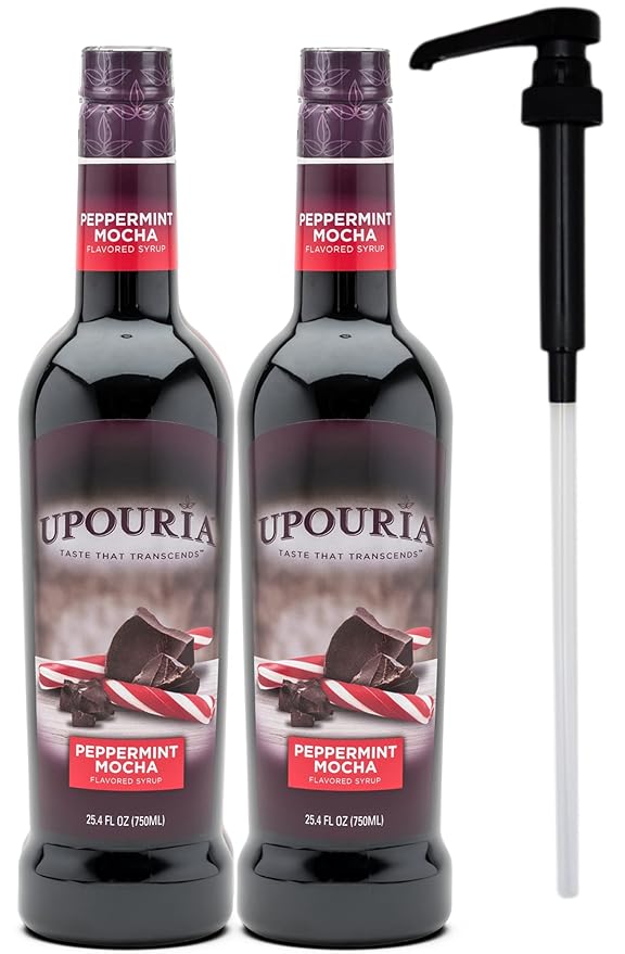 Upouria Peppermint Mocha Coffee Syrup Flavoring, 100% Vegan, Gluten-Free, Kosher, 750 mL Bottle