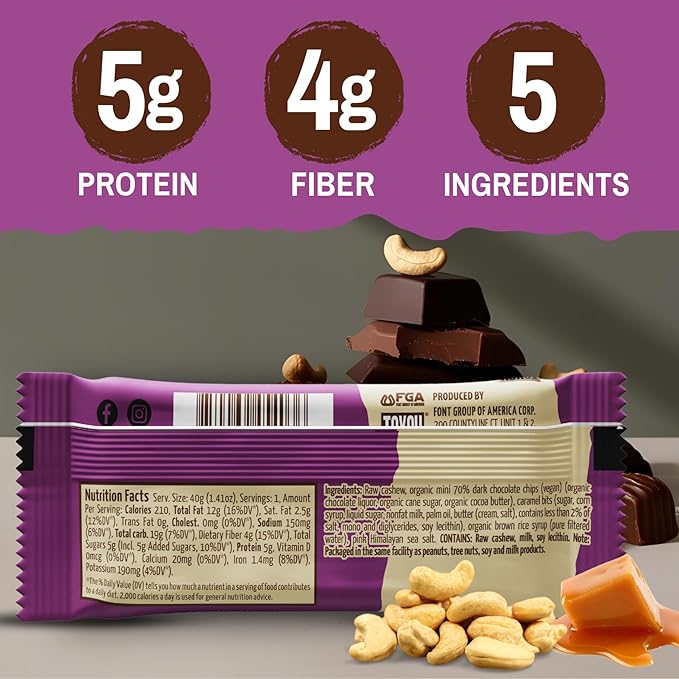 ToYou Chewy Fruit and Nut Bars - Healthy Protein Snacks | Salted Caramel Dark Chocolate - 1.41