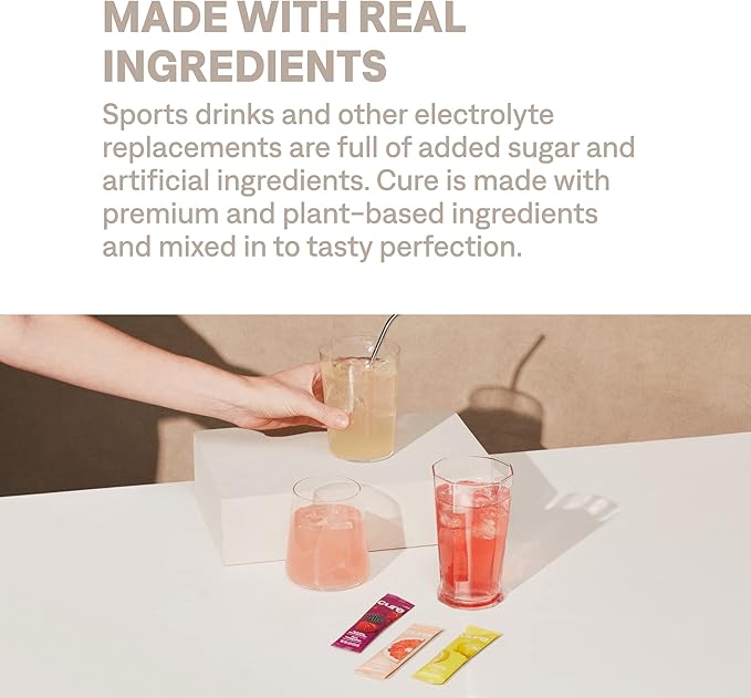 Cure Hydration | Plant-Based Electrolyte Drink Mix | No Added Sugar | FSA-HSA | Dehydration Relief
