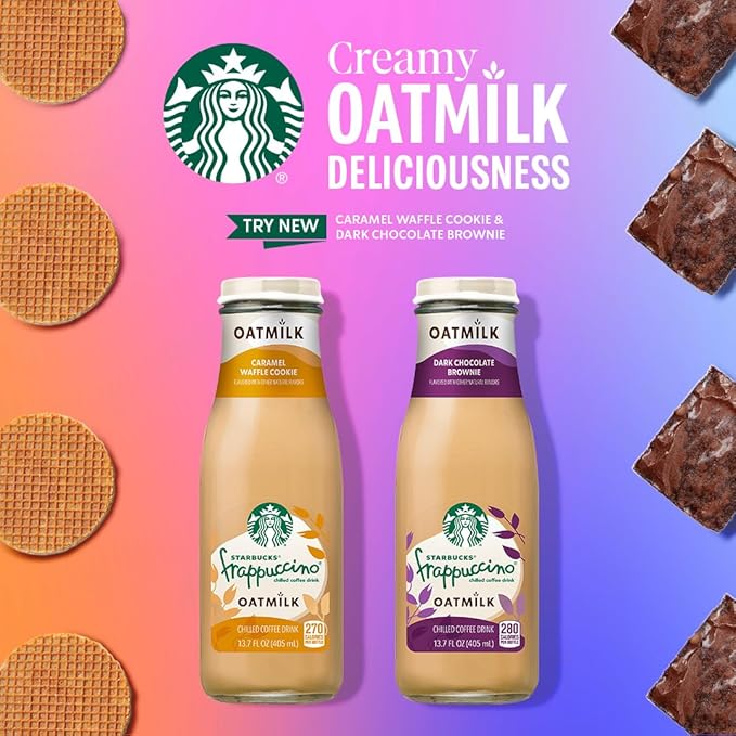 Starbucks Oatmilk Frappuccino, Coffee Drink, Caramel Waffle Cookie Oat Milk, 13.7 fl oz Bottles (12