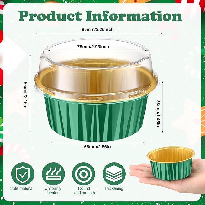 Gejoy 400 Pcs Aluminum Foil Baking Cups with Lids 5 oz Disposable Ramekins Mini Cake Pans Creme