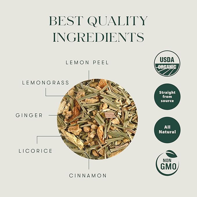 Luxmi Estates Organic Lemon Ginger Tea (50 Tea Bags), Lemon Peel, Ginger, Lemongrass and Licorice