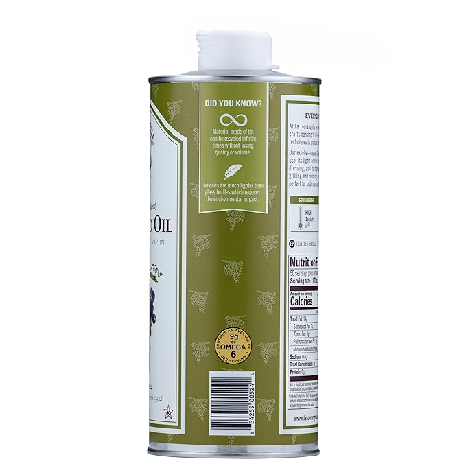 La Tourangelle, Expeller-Pressed Grapeseed Oil, High Heat Neutral Cooking Oil, Cast Iron Seasoning