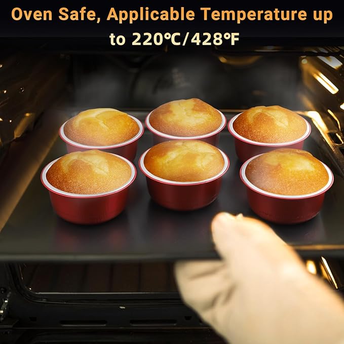 Beasea Disposable Baking Cups With Lids, 100 Pack 6.1oz 180ml Aluminum Foil Ramekins Round Baking
