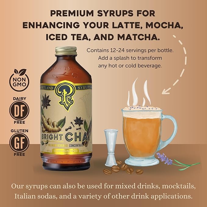 Portland Syrups Bright Chai Syrup - For Coffee, Cocktails, Mocktails & Sodas - Premium Concentrate