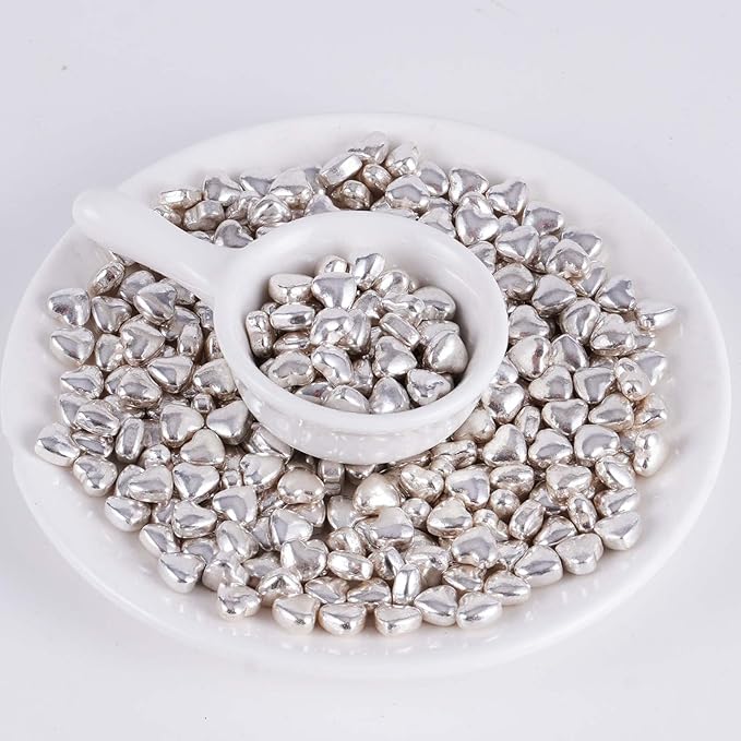 Kasvan Silver Heart Shapes Sprinkles - Edible Candy Pearls 100g/3.58 Oz, Mix Size, Baking Cake