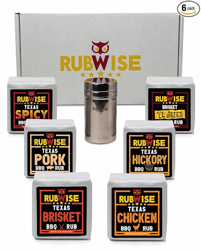 RubWise Texas Style BBQ Rub Gift Set (6 x 1 lb bags) | Meat Spice and Seasoning Variety Pack |