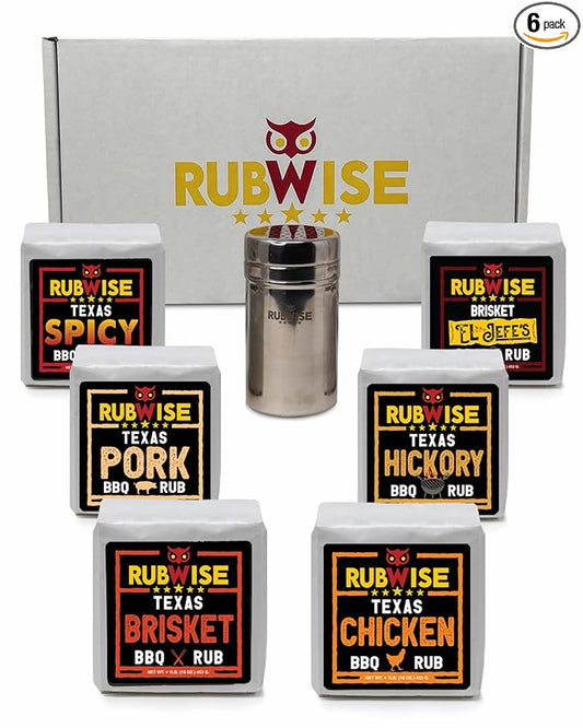 RubWise Texas Style BBQ Rub Gift Set (6 x 1 lb bags) | Meat Spice and Seasoning Variety Pack |
