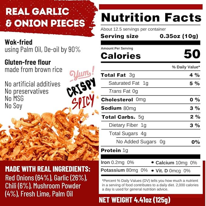 MaeMai Chili Crisp (MEDIUM HOT Spice) - Crunchy Spicy Onion & Garlic Flakes - All-Purpose