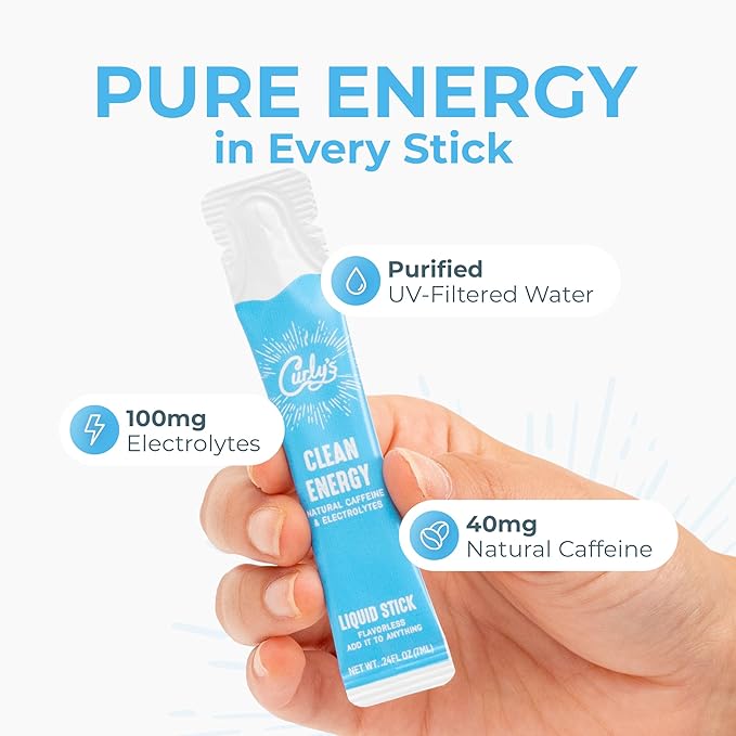 Curly's Clean Energy Caffeine & Electrolyte Sticks - Energize Your Favorite Drink - Keto, Paleo &