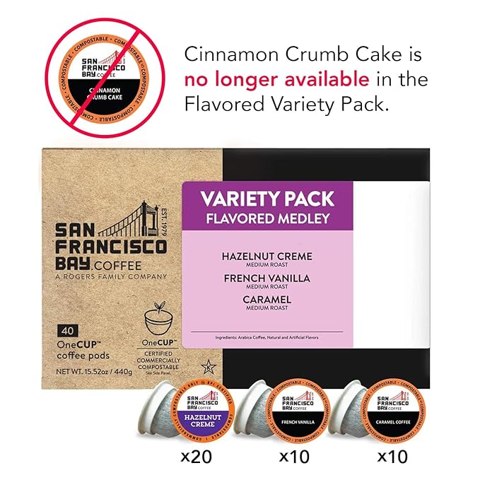 San Francisco Bay Compostable Coffee Pods - Variety Pack Flavored (40 Ct) K Cup Compatible