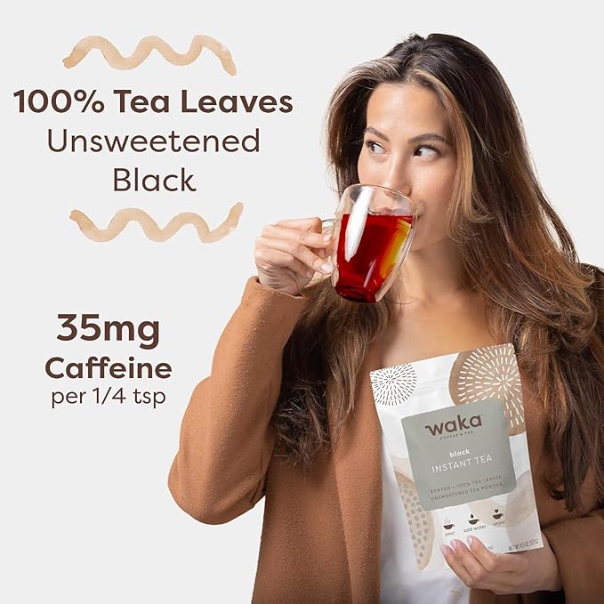 Waka Instant Black Tea Mix, Kenyan - 100% Tea Leaves, No Additives, Unsweetened Tea Powder for 50